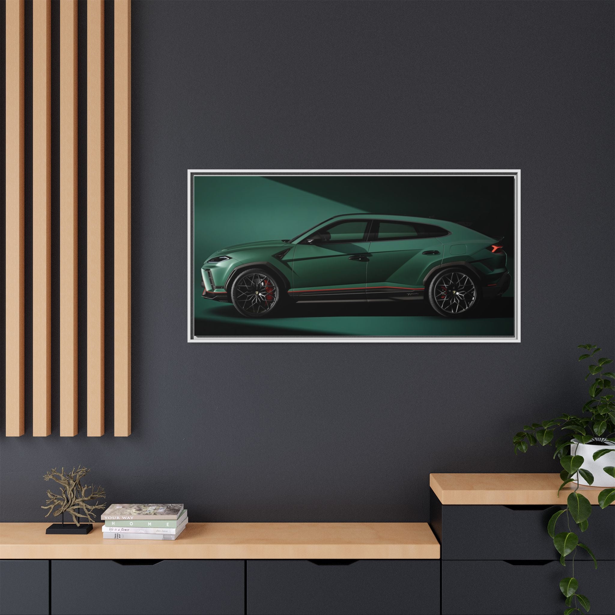 Framed Matte Canvas Print — Emerald Sports SUV Wall Art