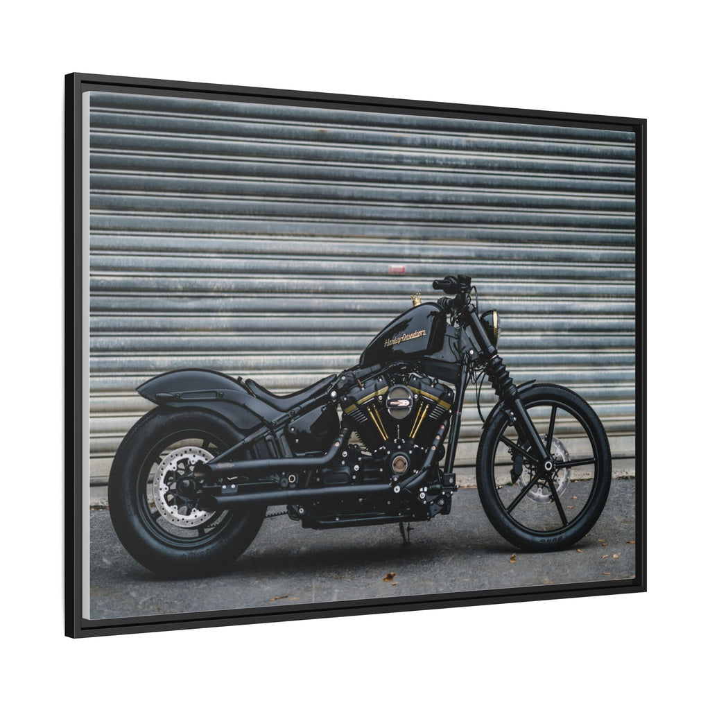 Framed Matte Canvas Motorcycle Print — Black Bobber Wall Art