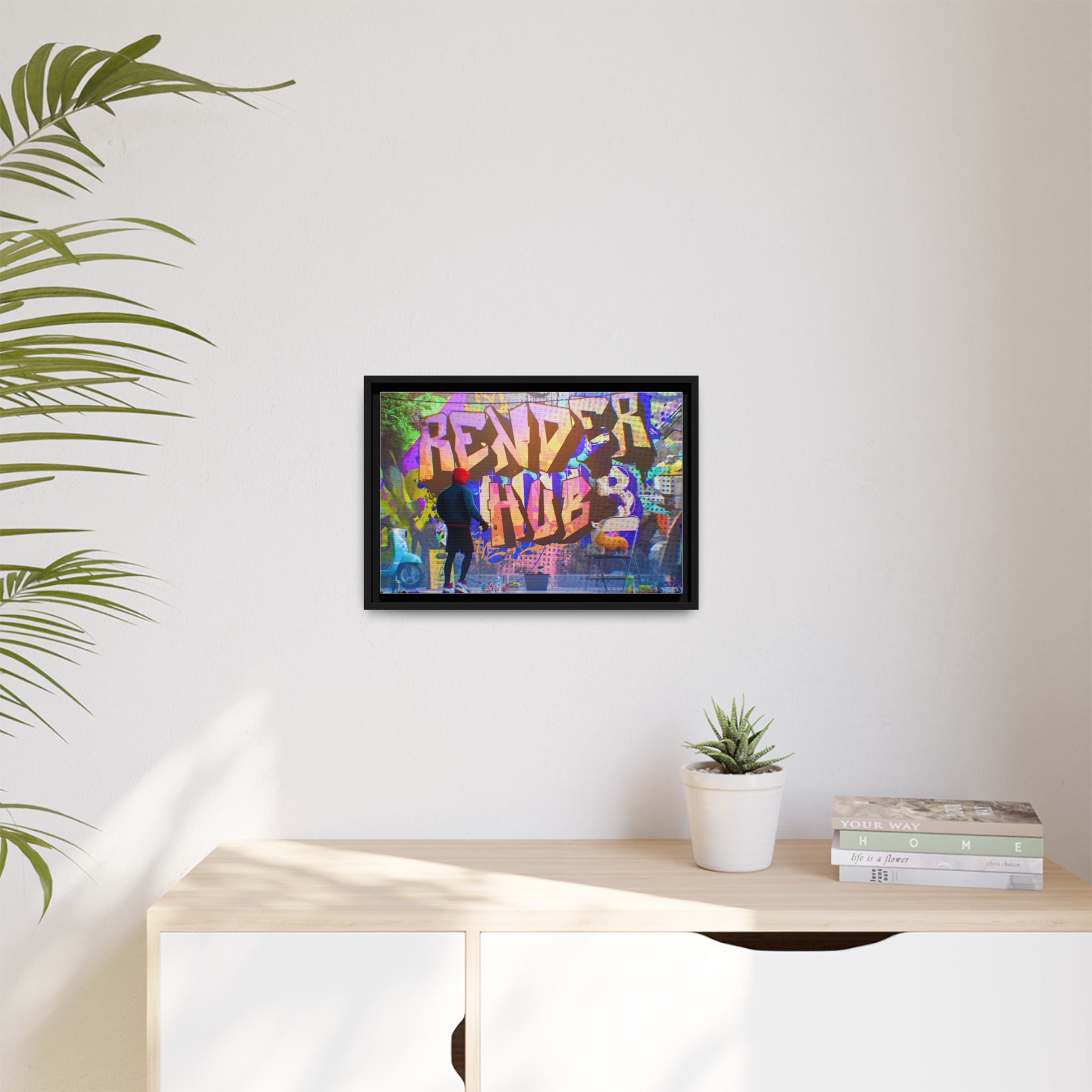 Graffiti Street Art Matte Canvas Framed Print — 'Render Hub' Urban Wall Decor