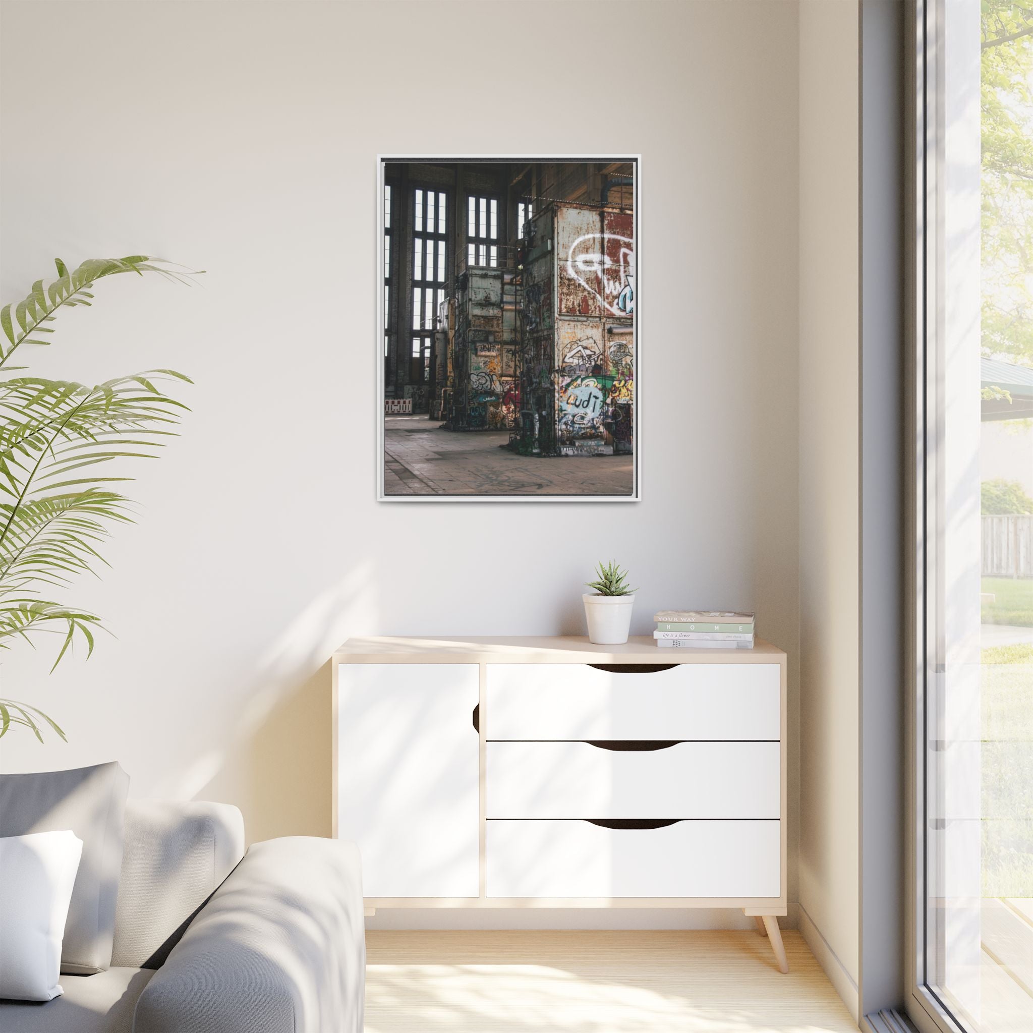 Urban Graffiti Ruins Matte Framed Canvas