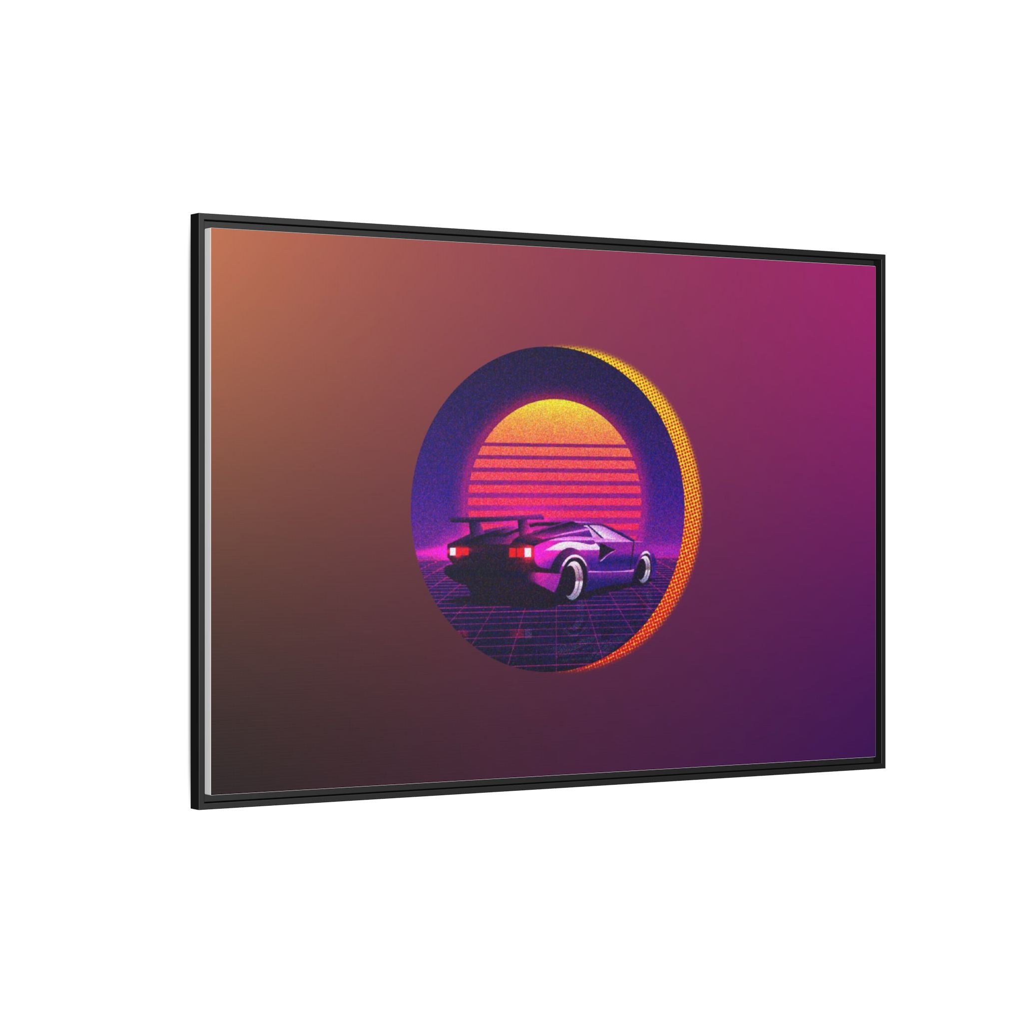 Retro Sunset Sports Car Matte Canvas Framed Wall Art