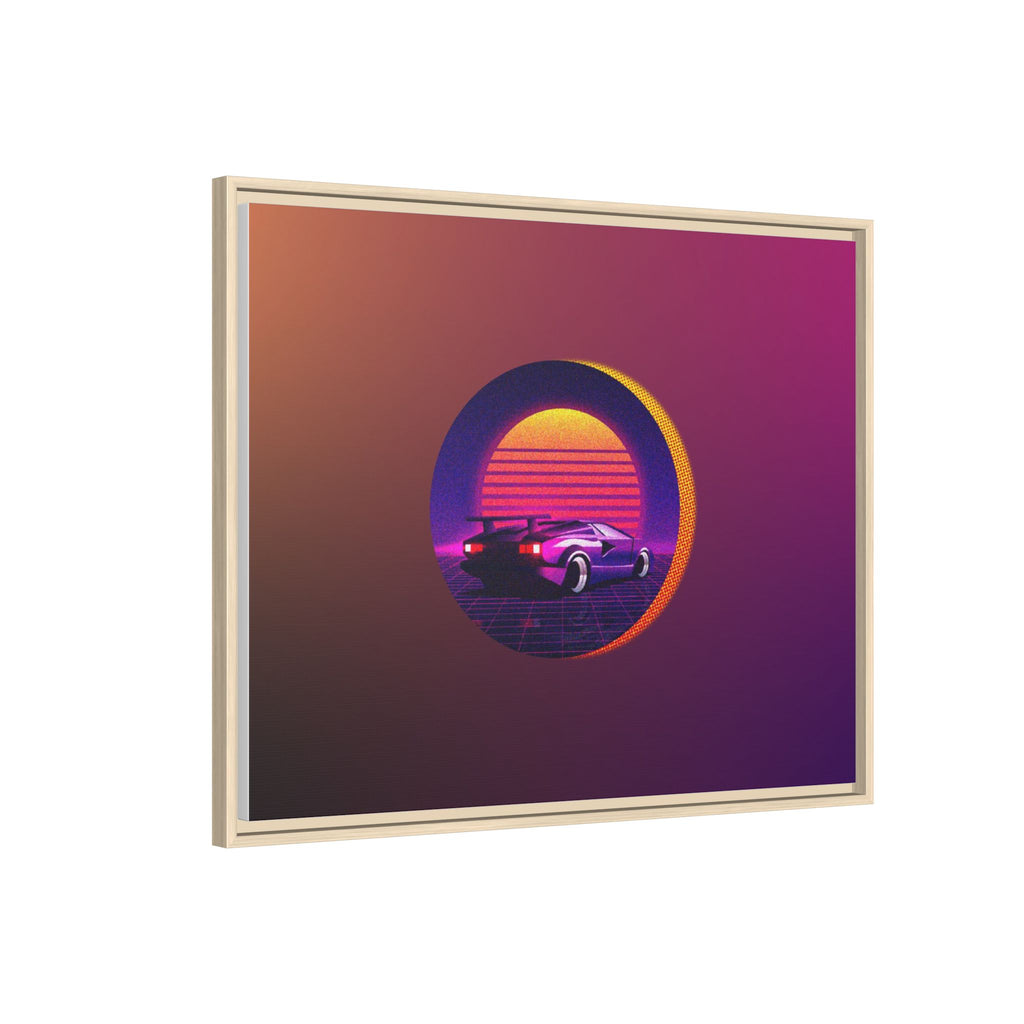 Retro Sunset Sports Car Matte Canvas Framed Wall Art