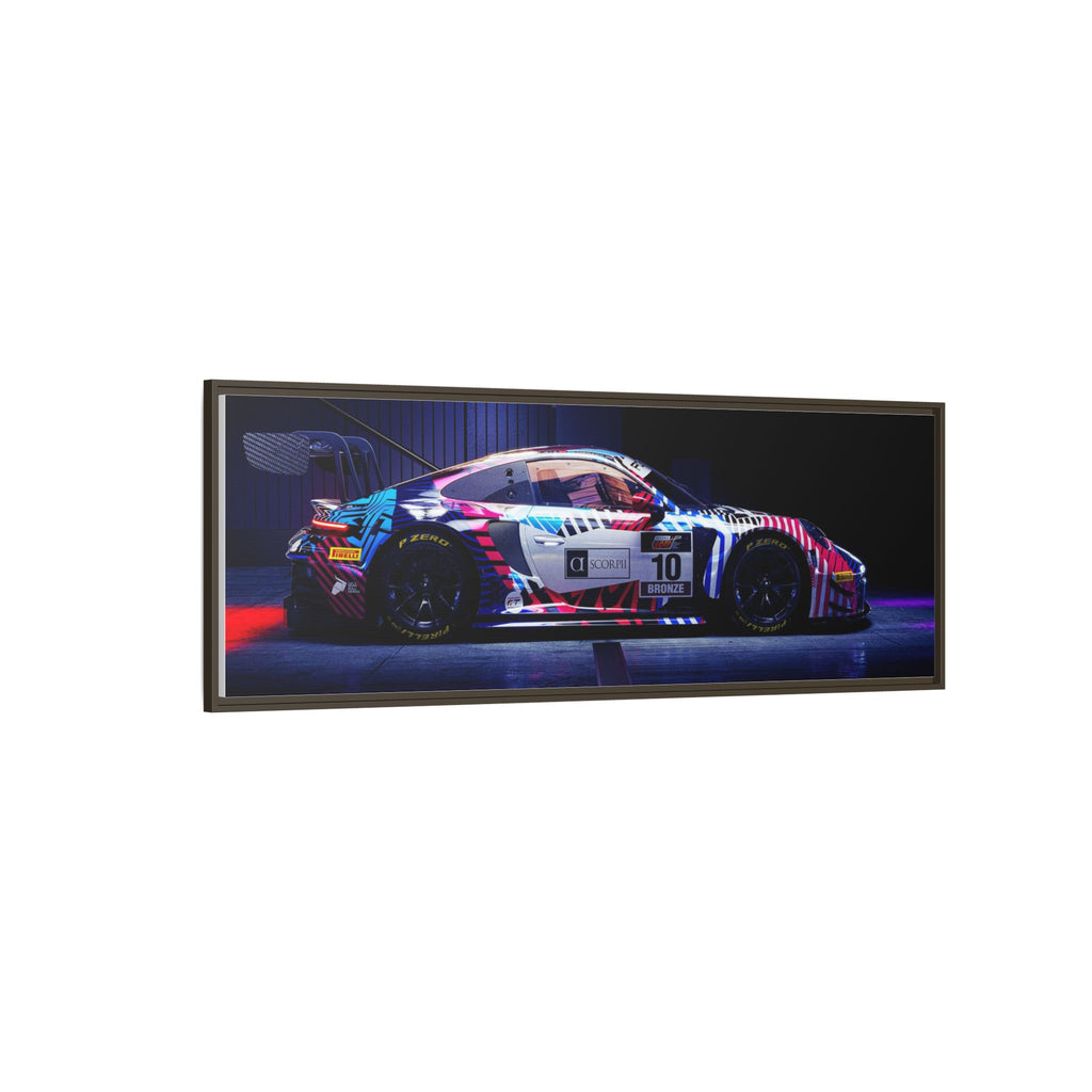 Framed Matte Canvas Print — Neon Racecar Wall Art