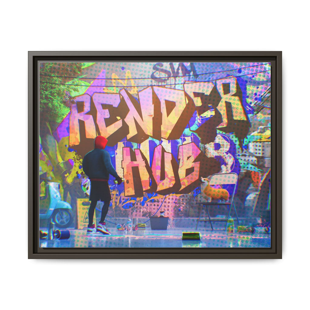 Graffiti Street Art Matte Canvas Framed Print — 'Render Hub' Urban Wall Decor