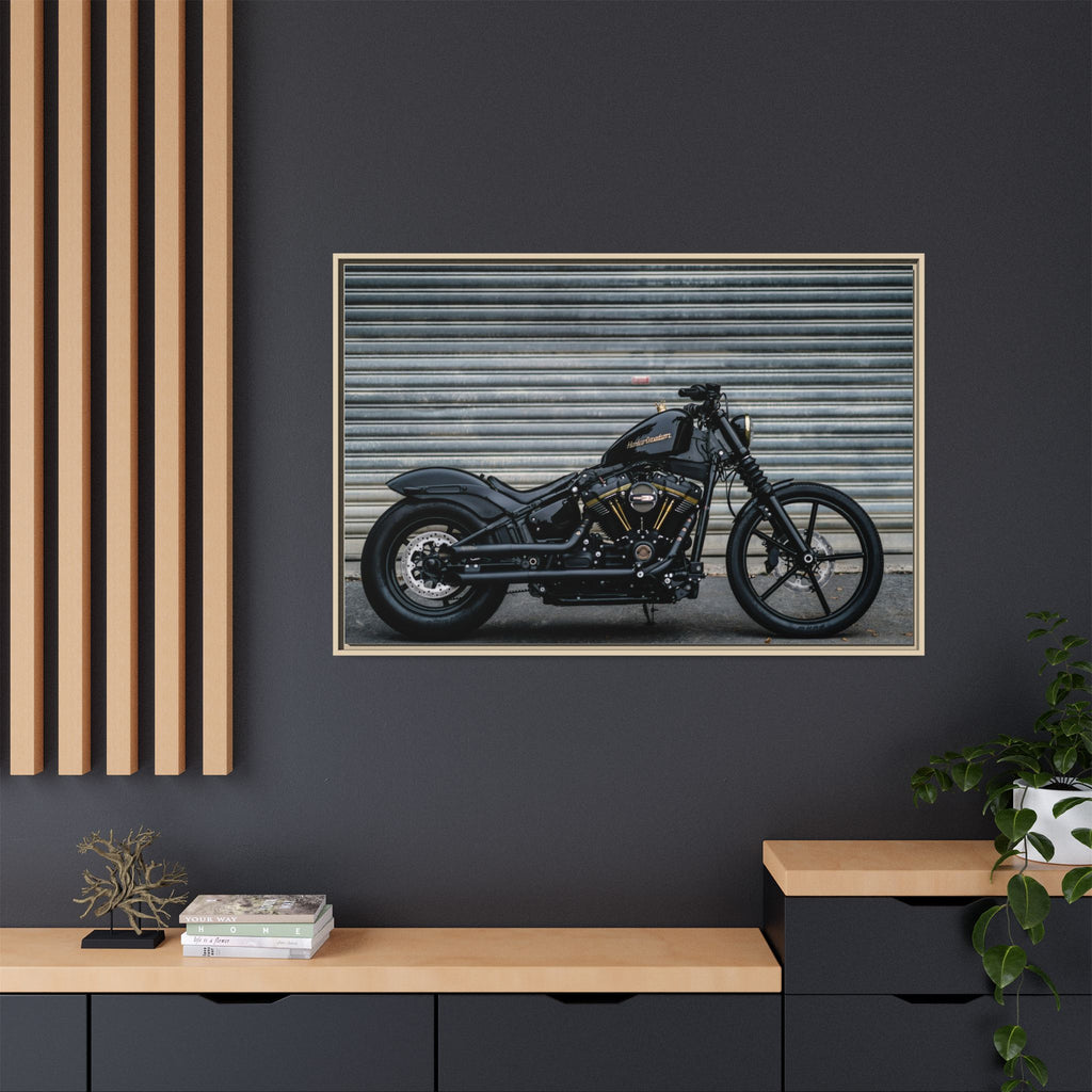 Framed Matte Canvas Motorcycle Print — Black Bobber Wall Art