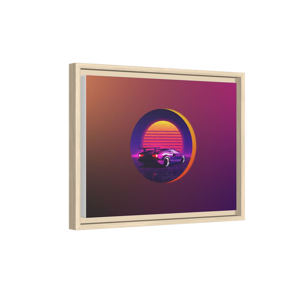 Retro Sunset Sports Car Matte Canvas Framed Wall Art