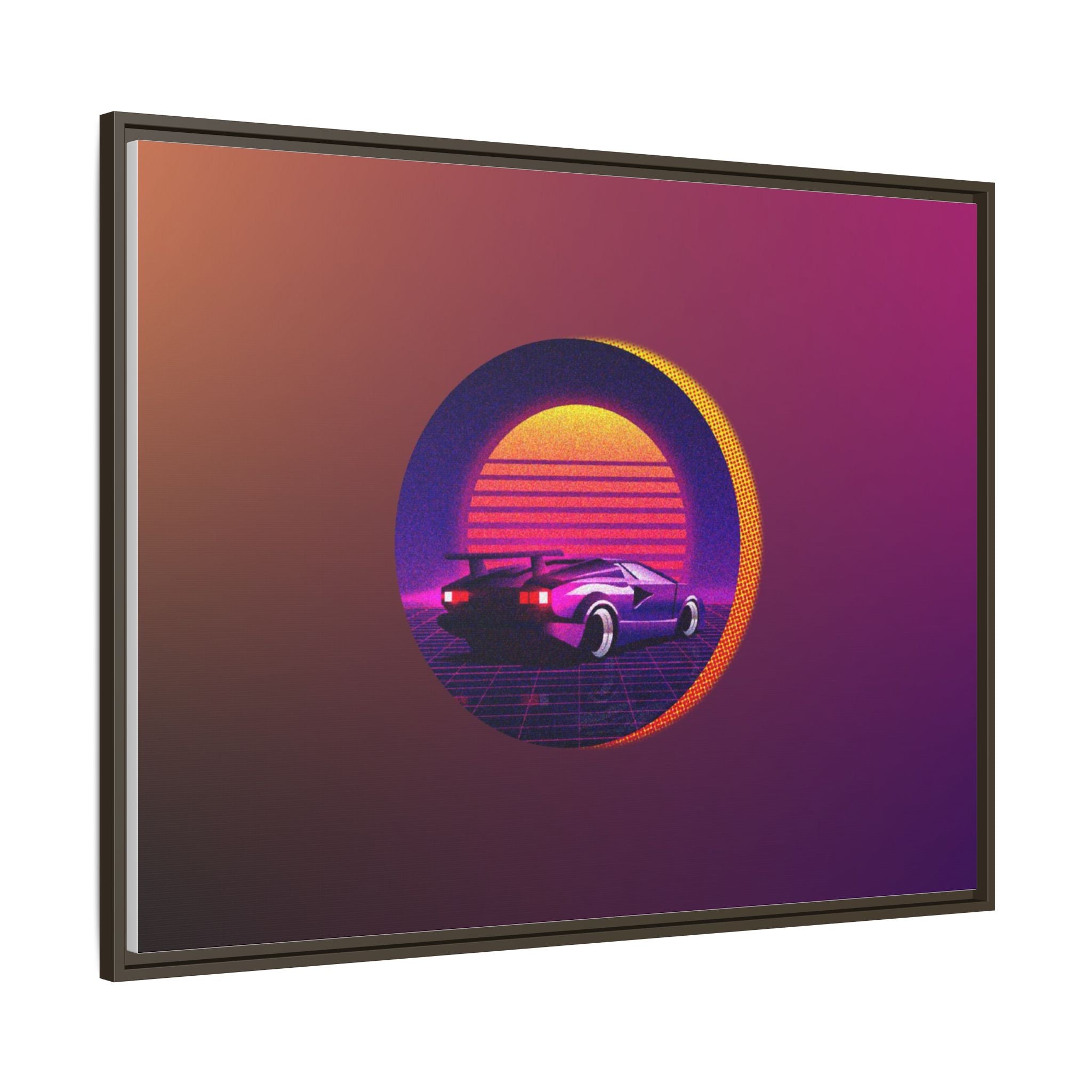Retro Sunset Sports Car Matte Canvas Framed Wall Art