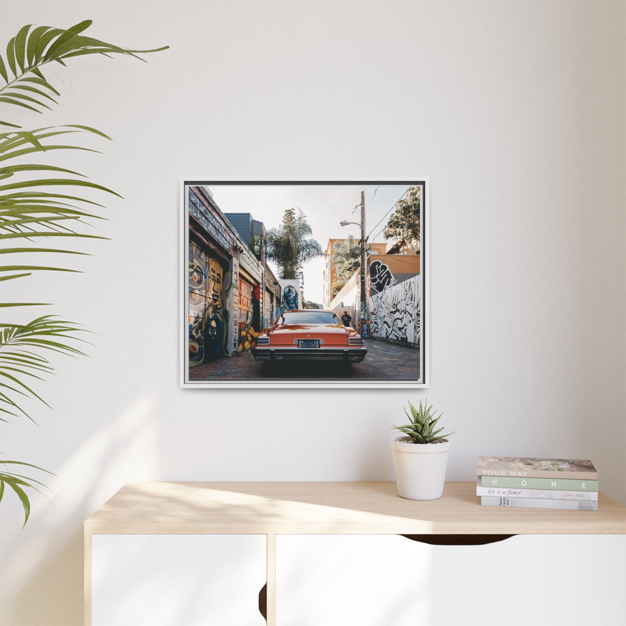Vintage Chevrolet in Graffiti Alley — Framed Matte Canvas Wall Art