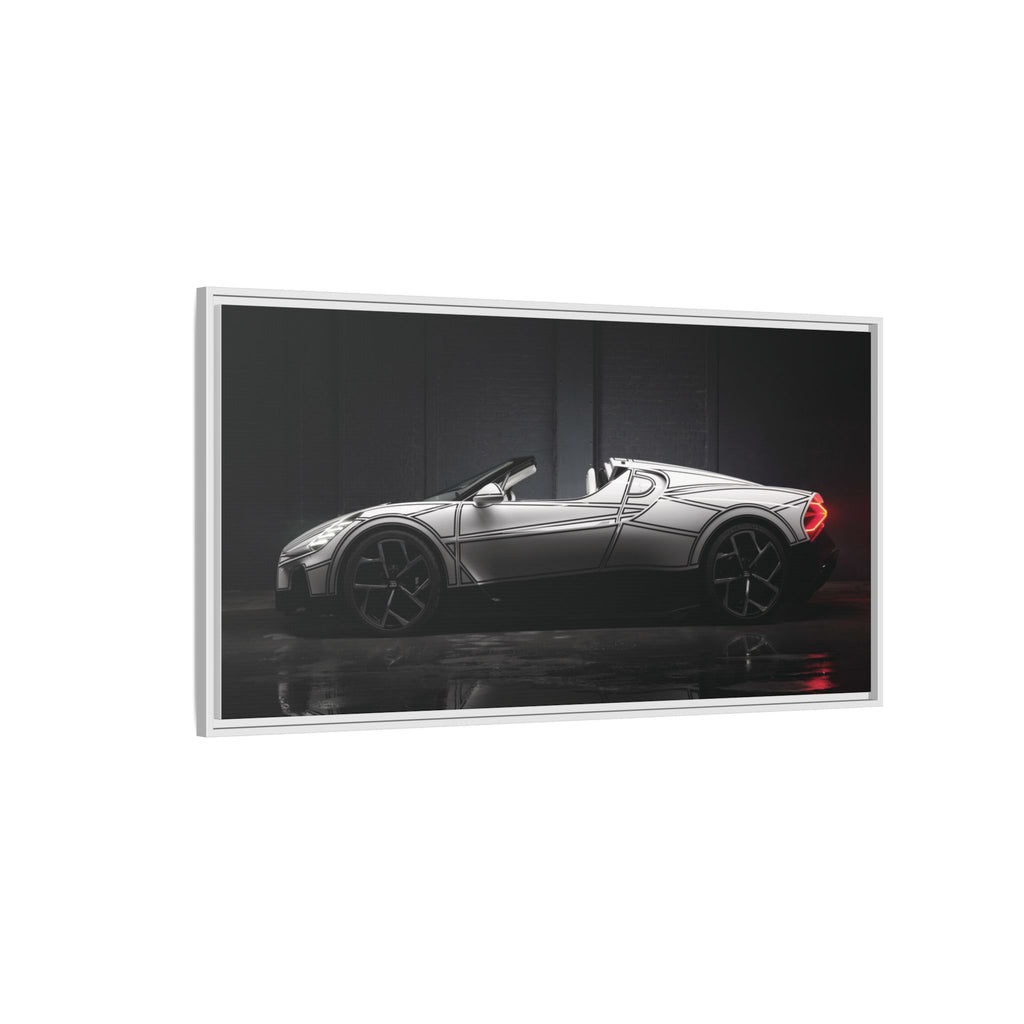 Framed Matte Canvas: Sleek Sports Car Reflection Wall Art