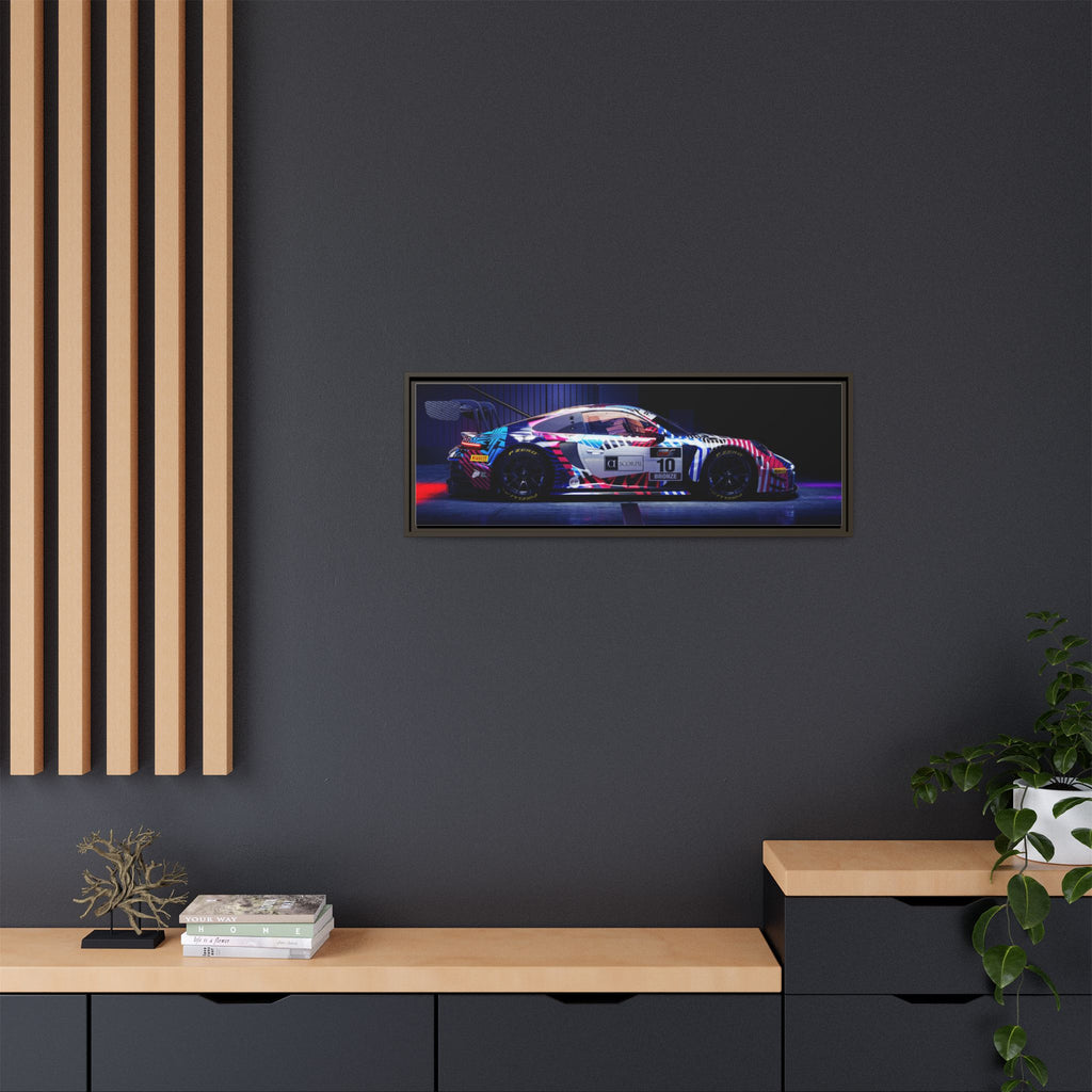 Framed Matte Canvas Print — Neon Racecar Wall Art