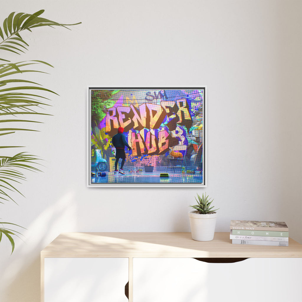 Graffiti Street Art Matte Canvas Framed Print — 'Render Hub' Urban Wall Decor
