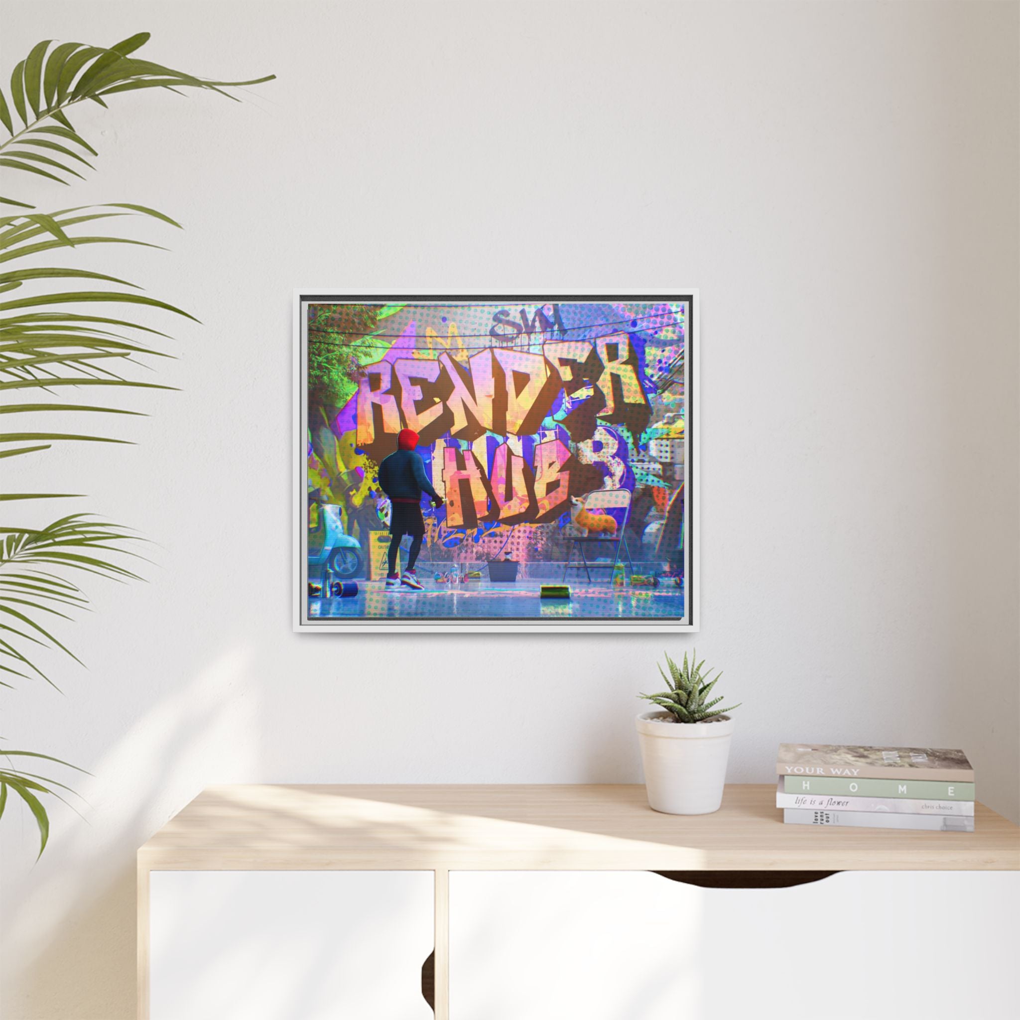 Graffiti Street Art Matte Canvas Framed Print — 'Render Hub' Urban Wall Decor