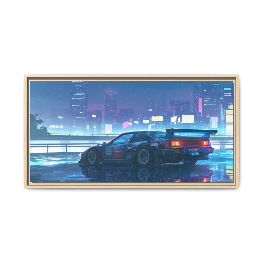 Retro Neon City Car Matte Canvas Print — Framed Wall Art
