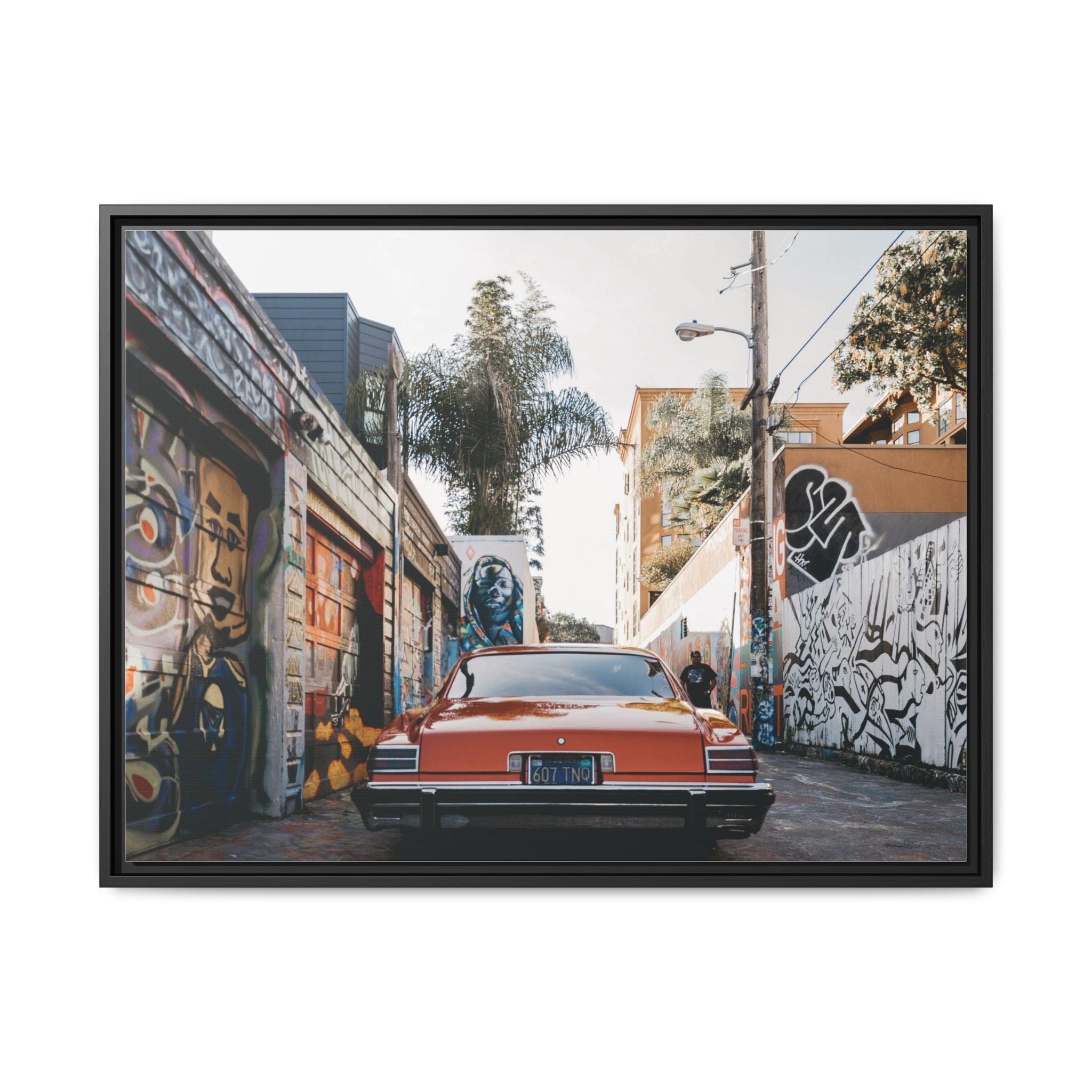 Vintage Chevrolet in Graffiti Alley — Framed Matte Canvas Wall Art