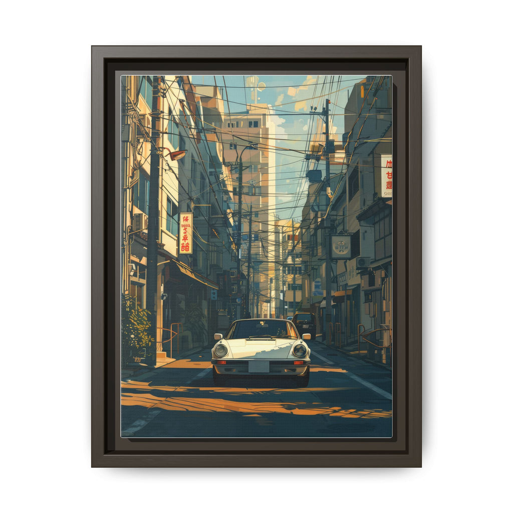Vintage Sports Car Cityscape Framed Canvas Print