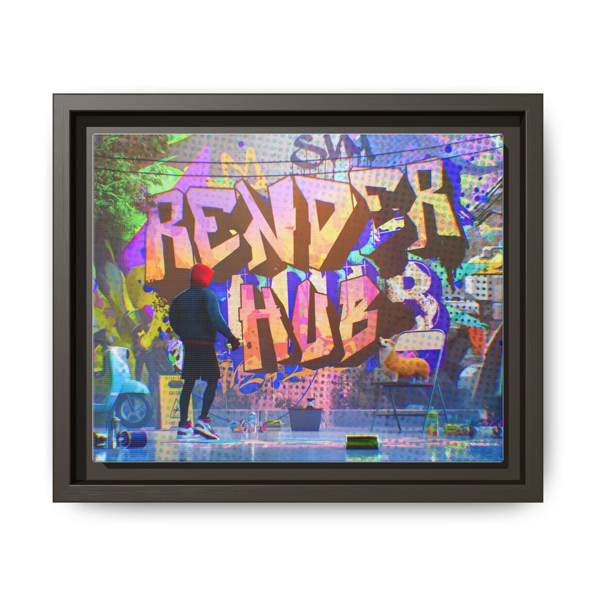 Graffiti Street Art Matte Canvas Framed Print — 'Render Hub' Urban Wall Decor