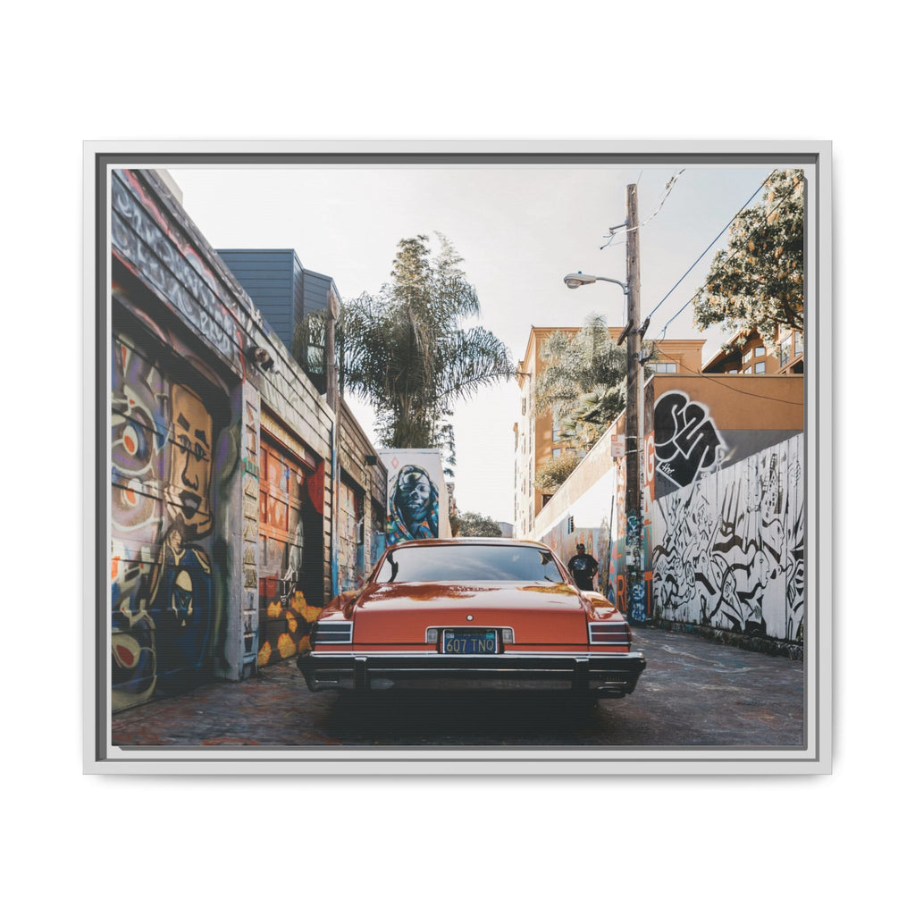 Vintage Chevrolet in Graffiti Alley — Framed Matte Canvas Wall Art