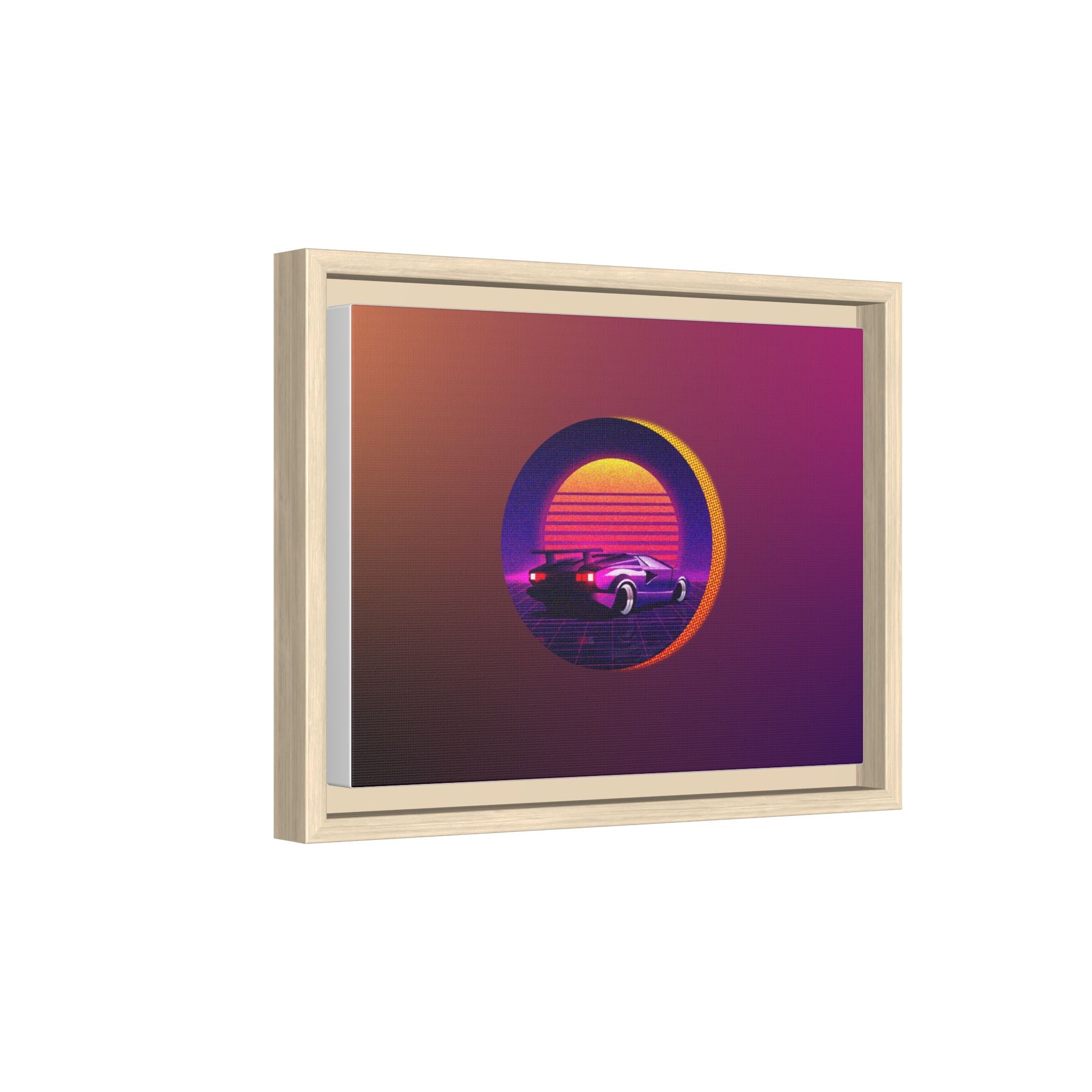 Retro Sunset Sports Car Matte Canvas Framed Wall Art