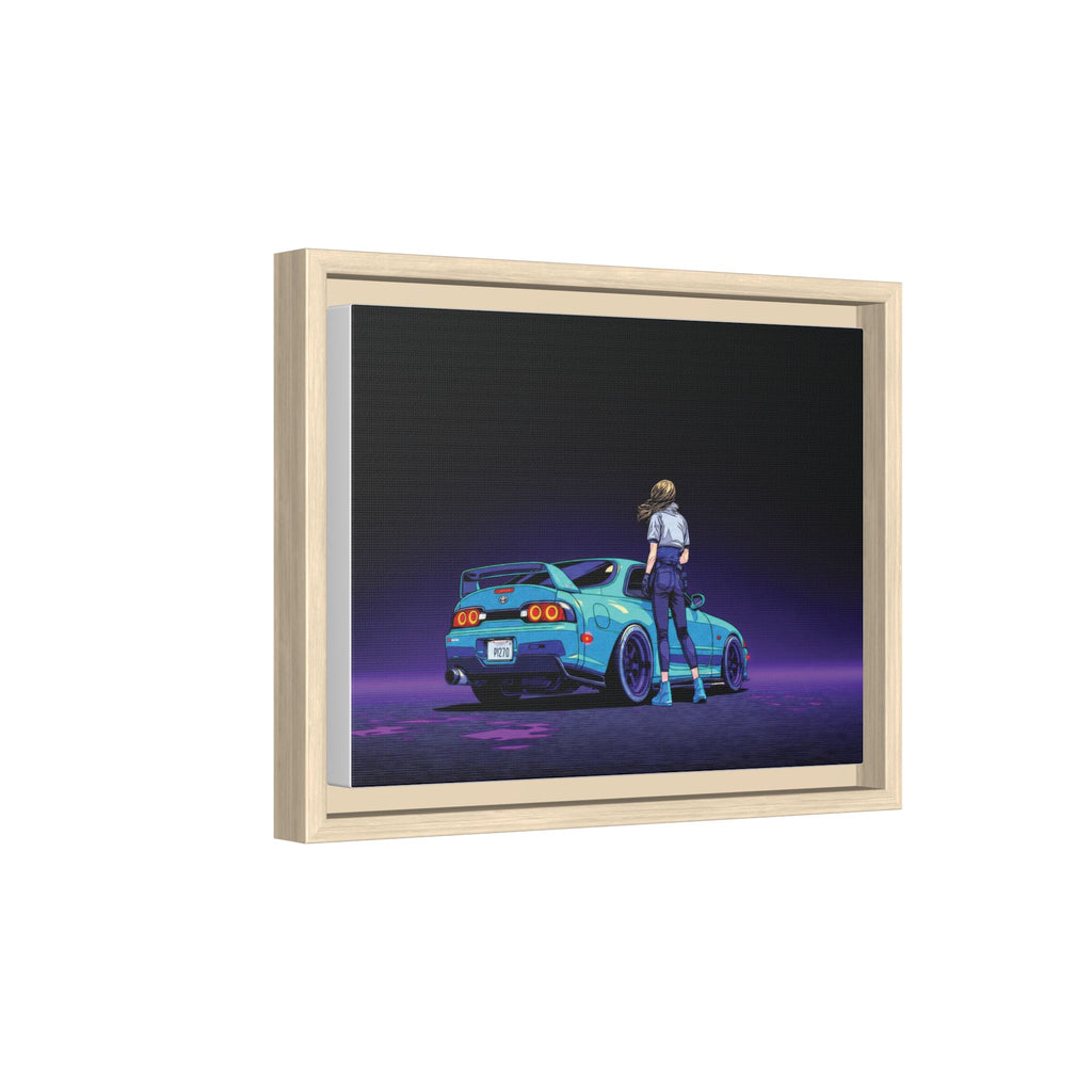 Retro Neon Race Car Poster Matte Canvas Framed | Anime Driver Wall Art
