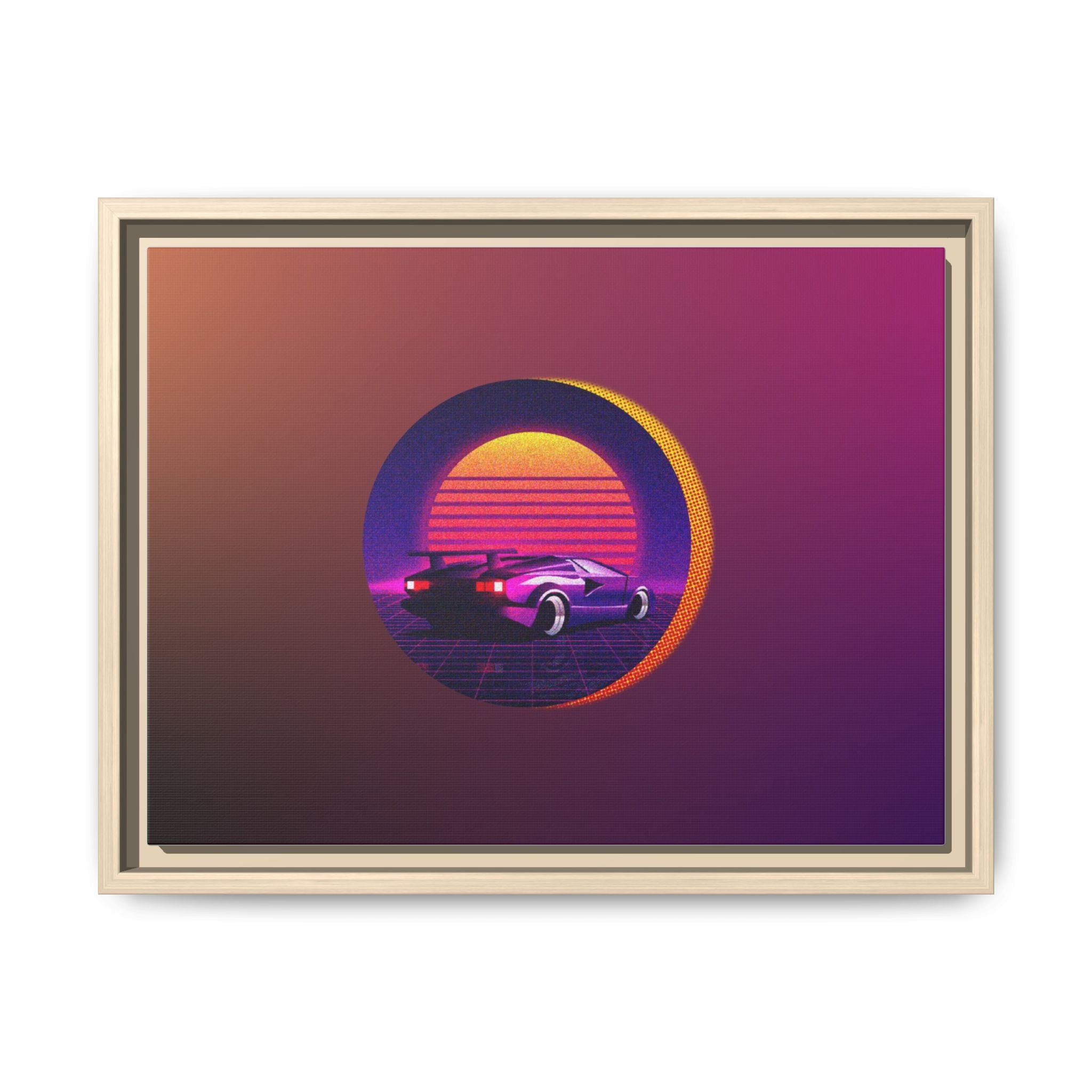 Retro Sunset Sports Car Matte Canvas Framed Wall Art