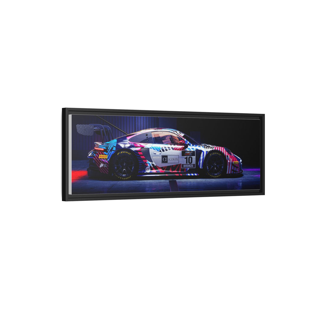 Framed Matte Canvas Print — Neon Racecar Wall Art