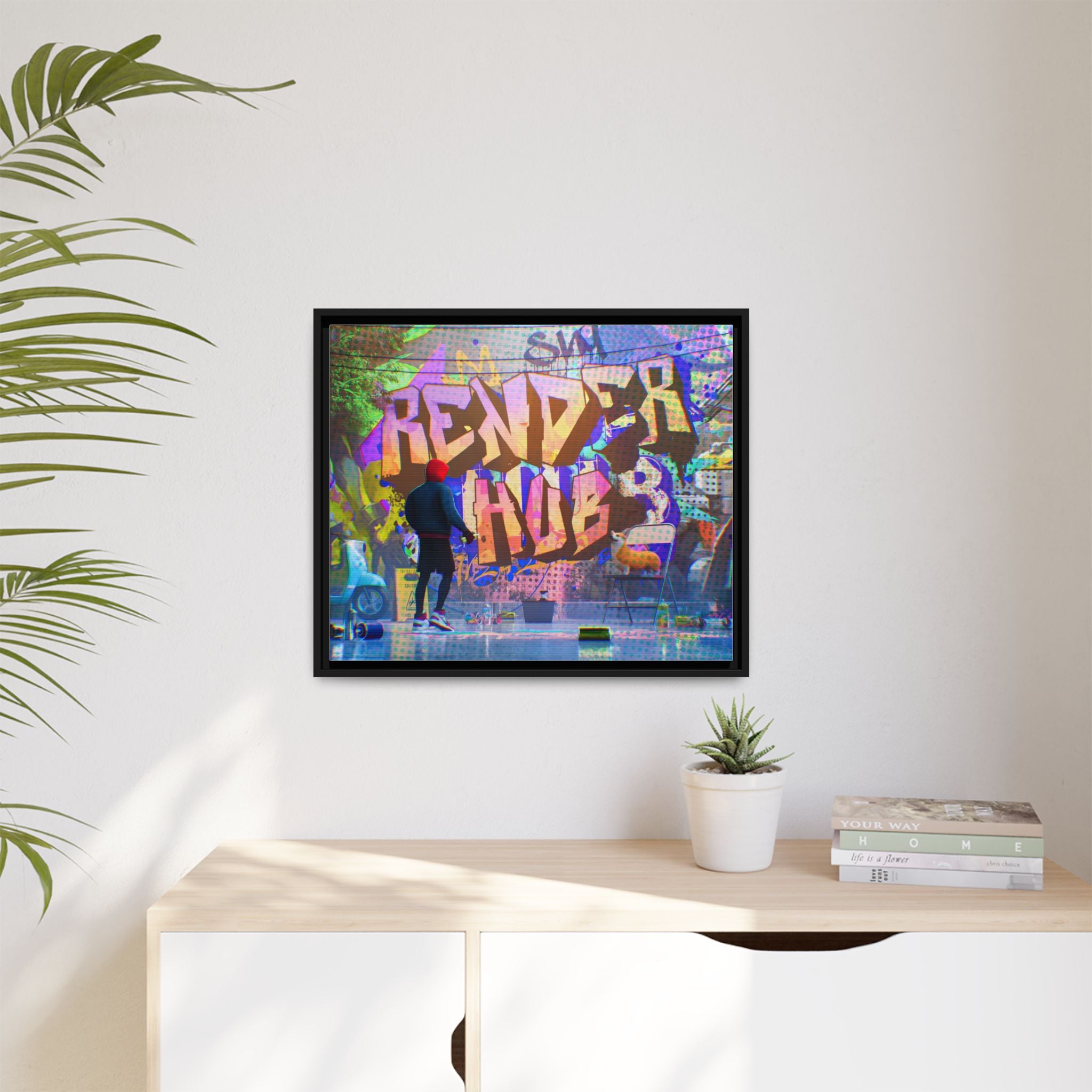 Graffiti Street Art Matte Canvas Framed Print — 'Render Hub' Urban Wall Decor