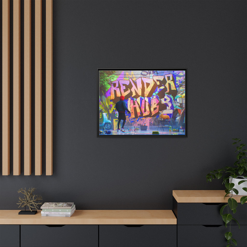 Graffiti Street Art Matte Canvas Framed Print — 'Render Hub' Urban Wall Decor