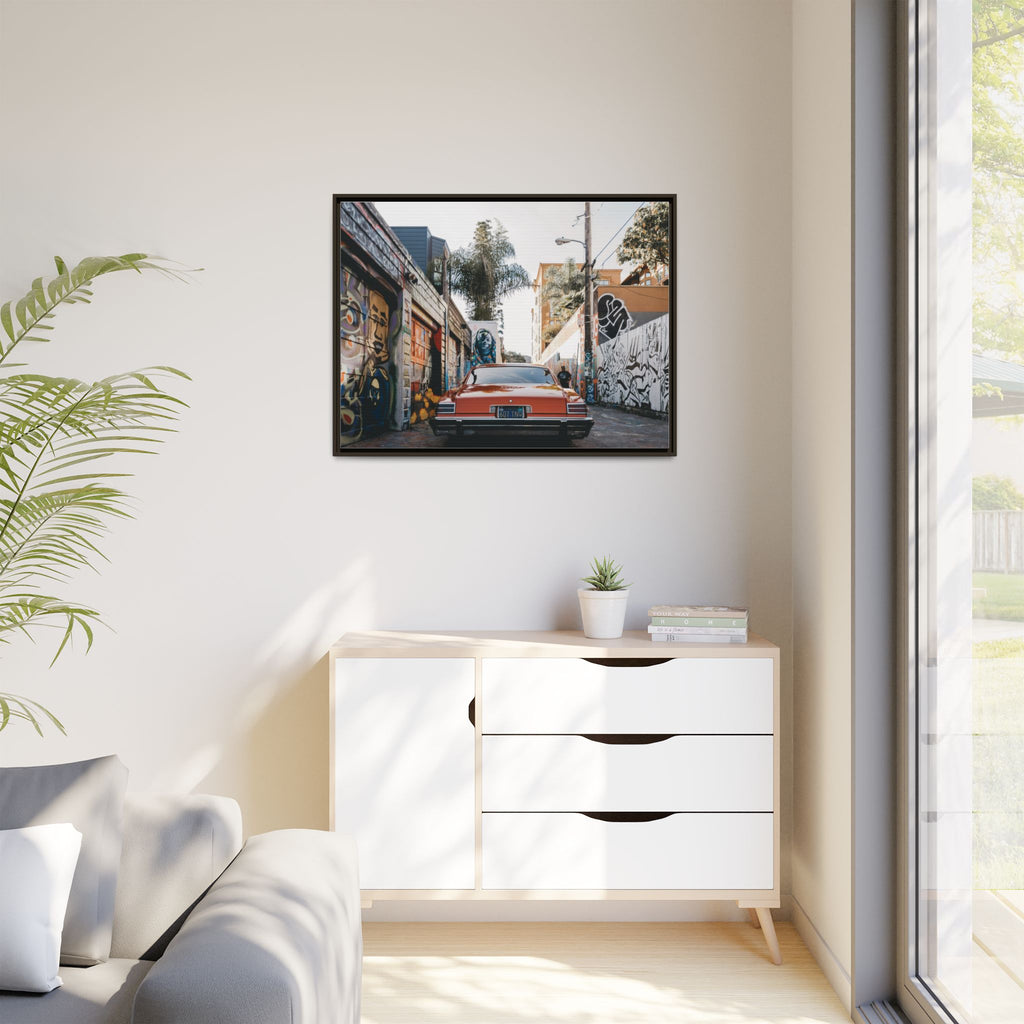 Vintage Chevrolet in Graffiti Alley — Framed Matte Canvas Wall Art
