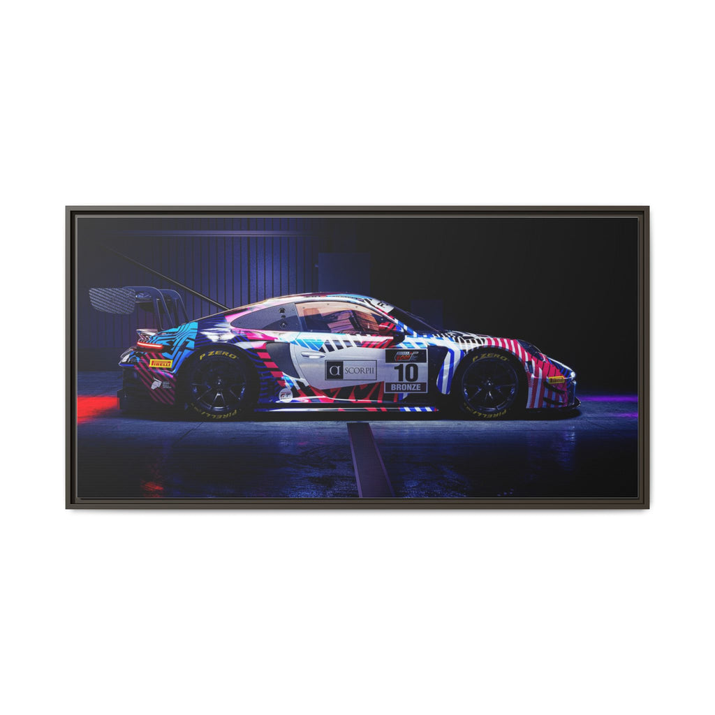 Framed Matte Canvas Print — Neon Racecar Wall Art