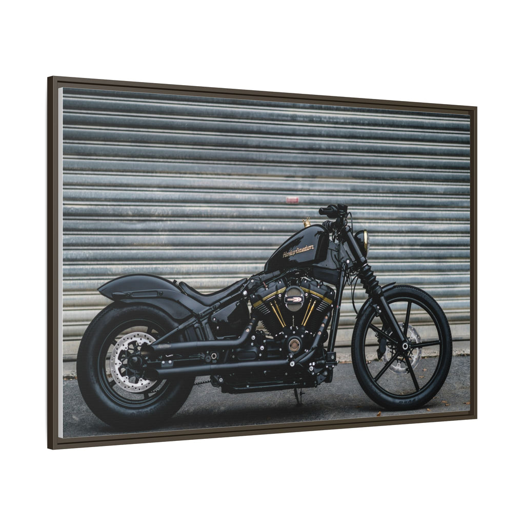 Framed Matte Canvas Motorcycle Print — Black Bobber Wall Art