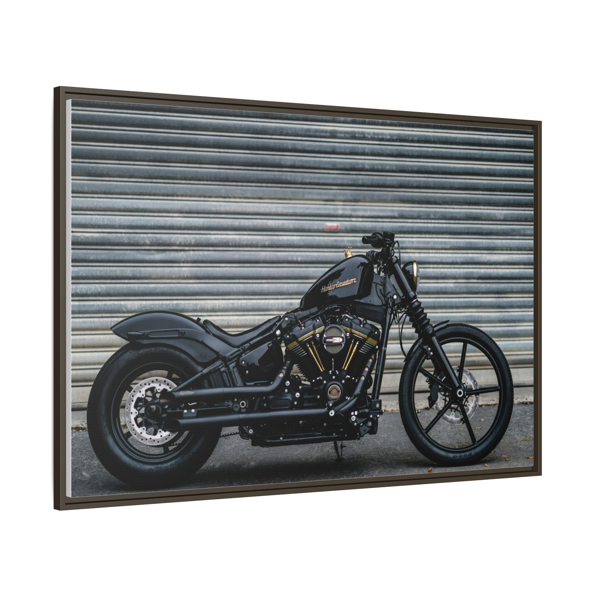 Framed Matte Canvas Motorcycle Print — Black Bobber Wall Art