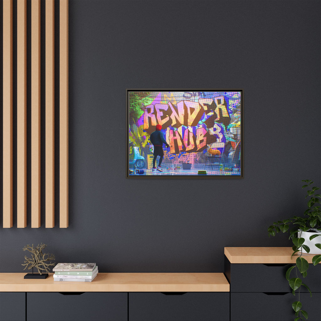 Graffiti Street Art Matte Canvas Framed Print — 'Render Hub' Urban Wall Decor