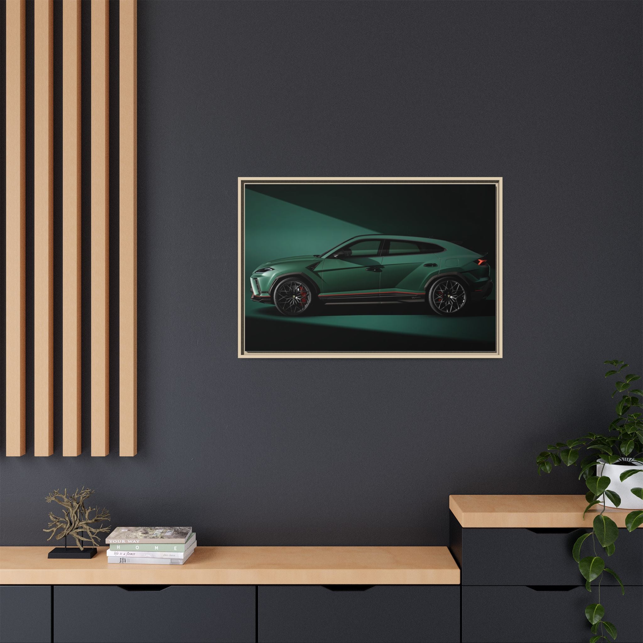 Framed Matte Canvas Print — Emerald Sports SUV Wall Art