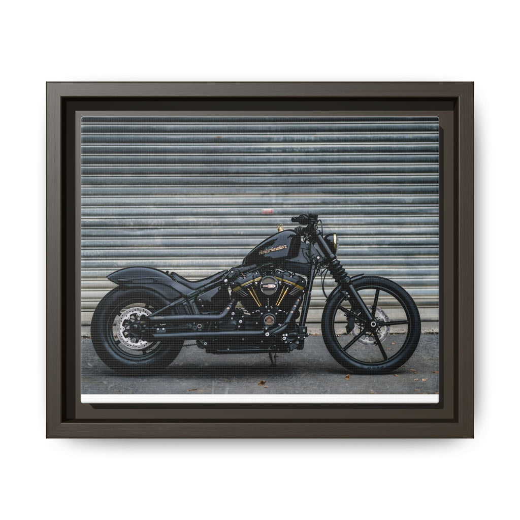 Framed Matte Canvas Motorcycle Print — Black Bobber Wall Art