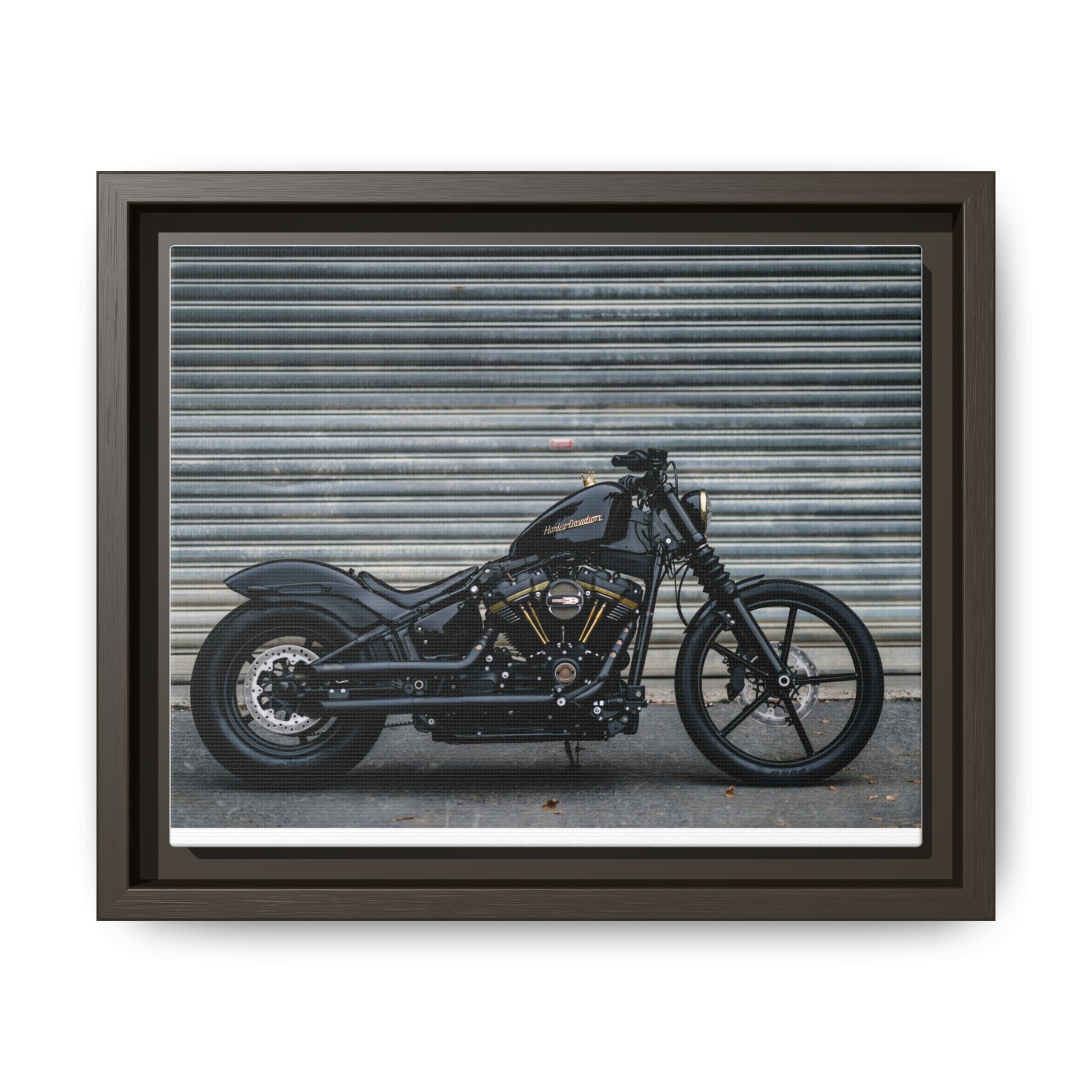Framed Matte Canvas Motorcycle Print — Black Bobber Wall Art