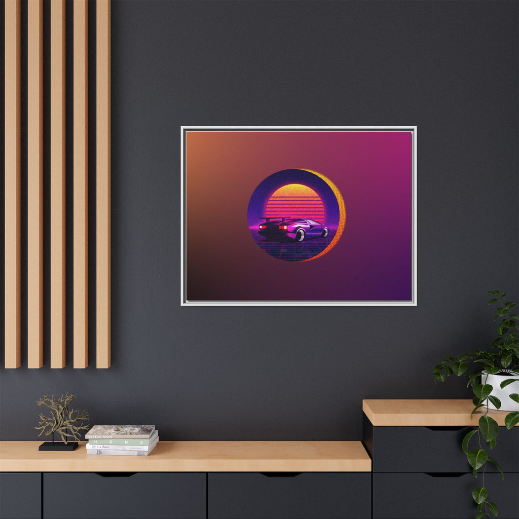 Retro Sunset Sports Car Matte Canvas Framed Wall Art