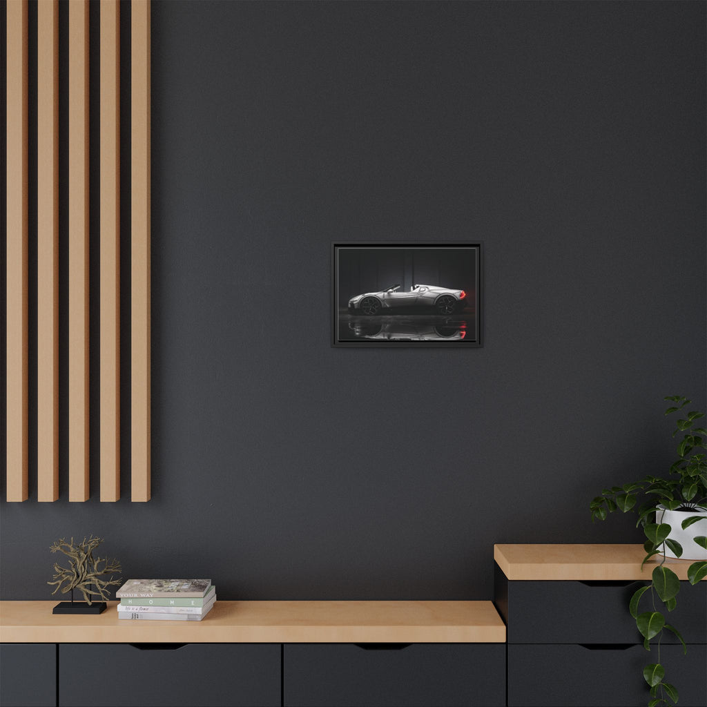 Framed Matte Canvas: Sleek Sports Car Reflection Wall Art