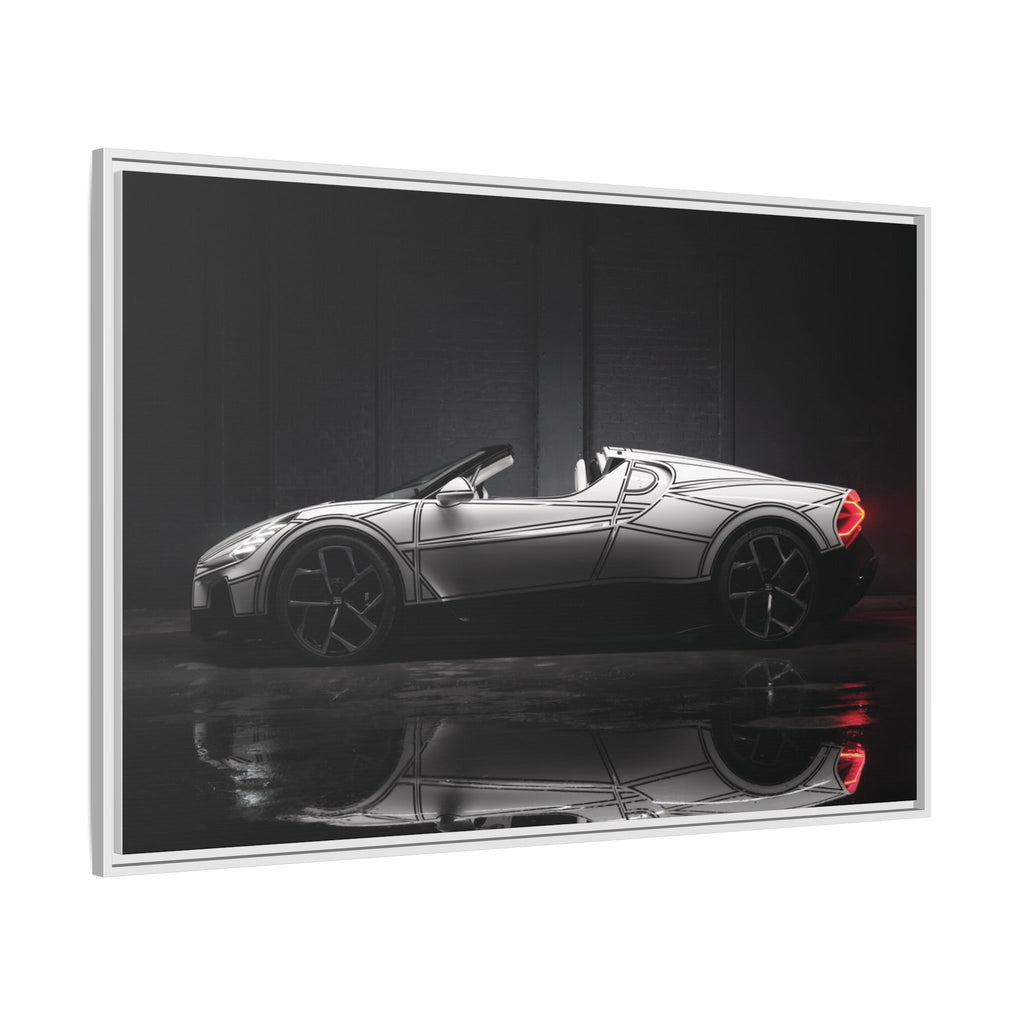 Framed Matte Canvas: Sleek Sports Car Reflection Wall Art