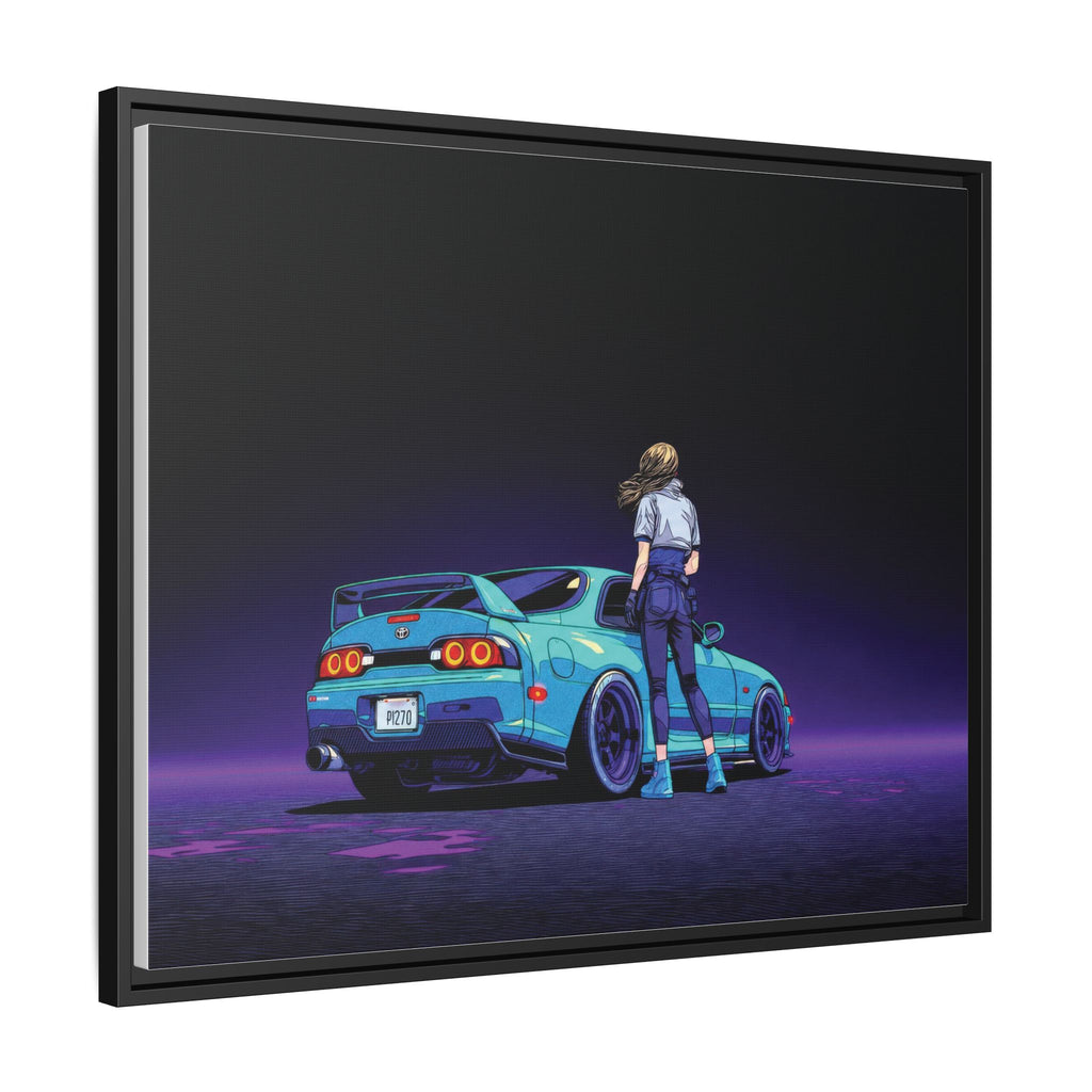 Retro Neon Race Car Poster Matte Canvas Framed | Anime Driver Wall Art