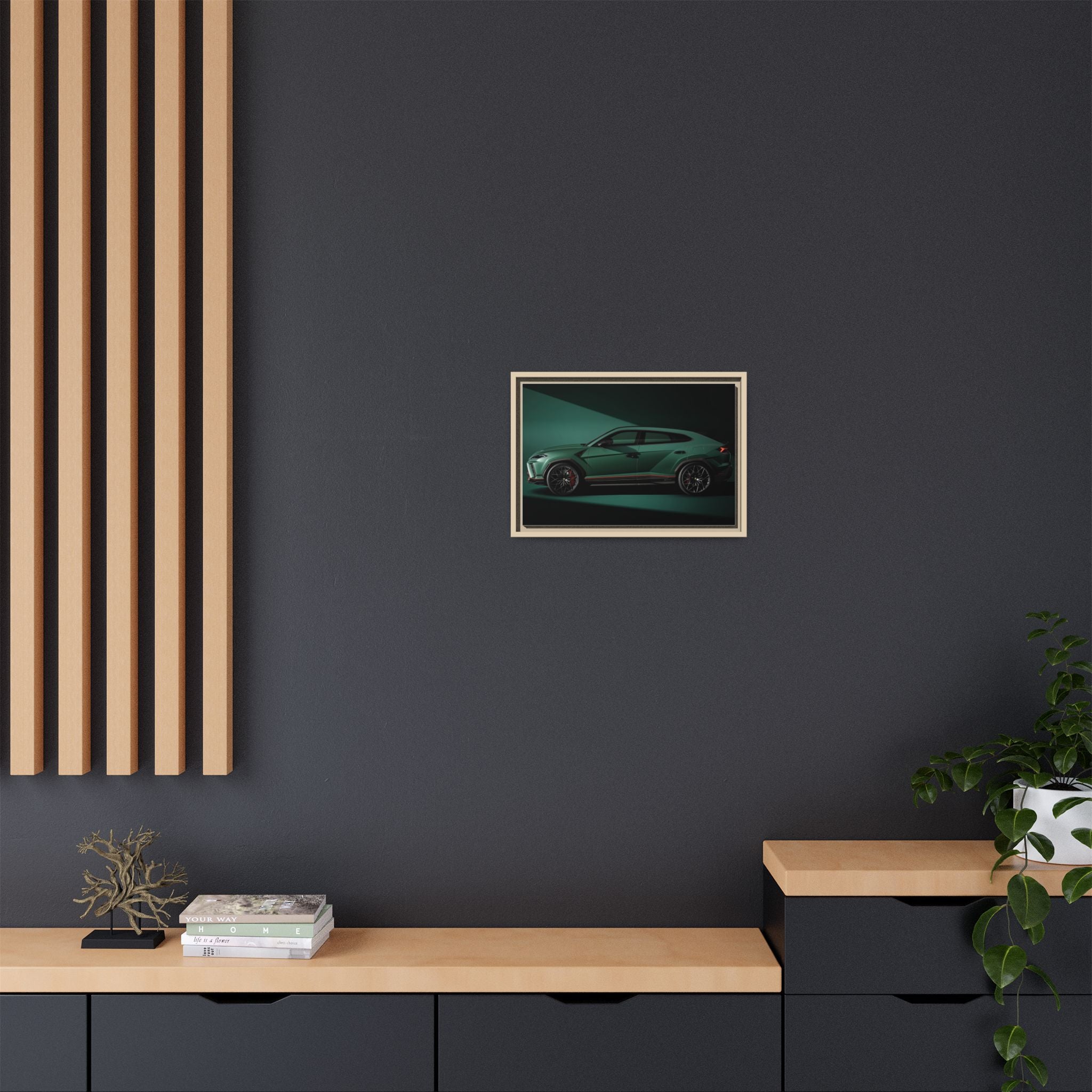 Framed Matte Canvas Print — Emerald Sports SUV Wall Art