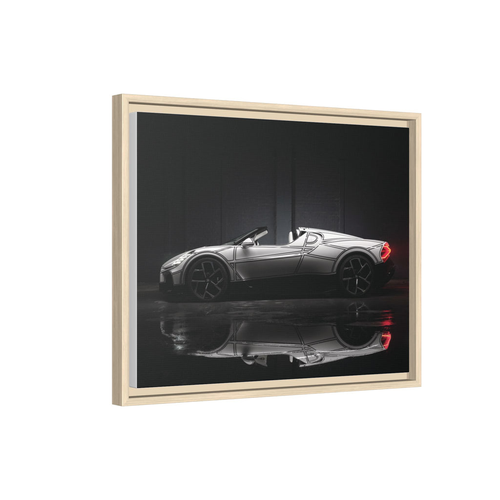 Framed Matte Canvas: Sleek Sports Car Reflection Wall Art