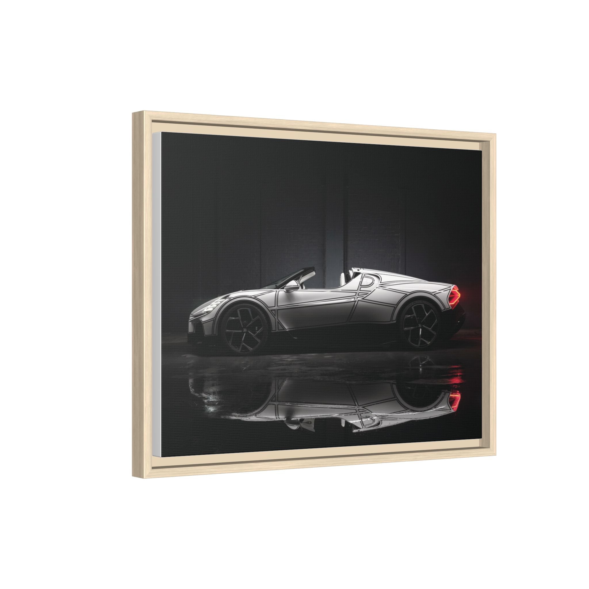 Framed Matte Canvas: Sleek Sports Car Reflection Wall Art
