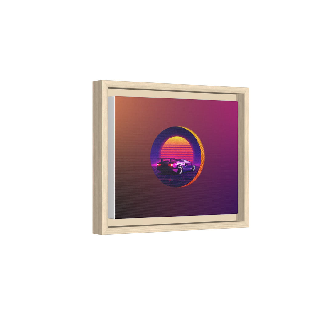Retro Sunset Sports Car Matte Canvas Framed Wall Art