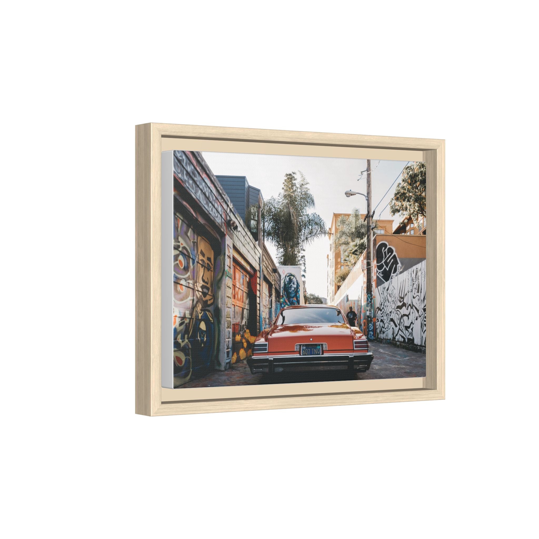 Vintage Chevrolet in Graffiti Alley — Framed Matte Canvas Wall Art