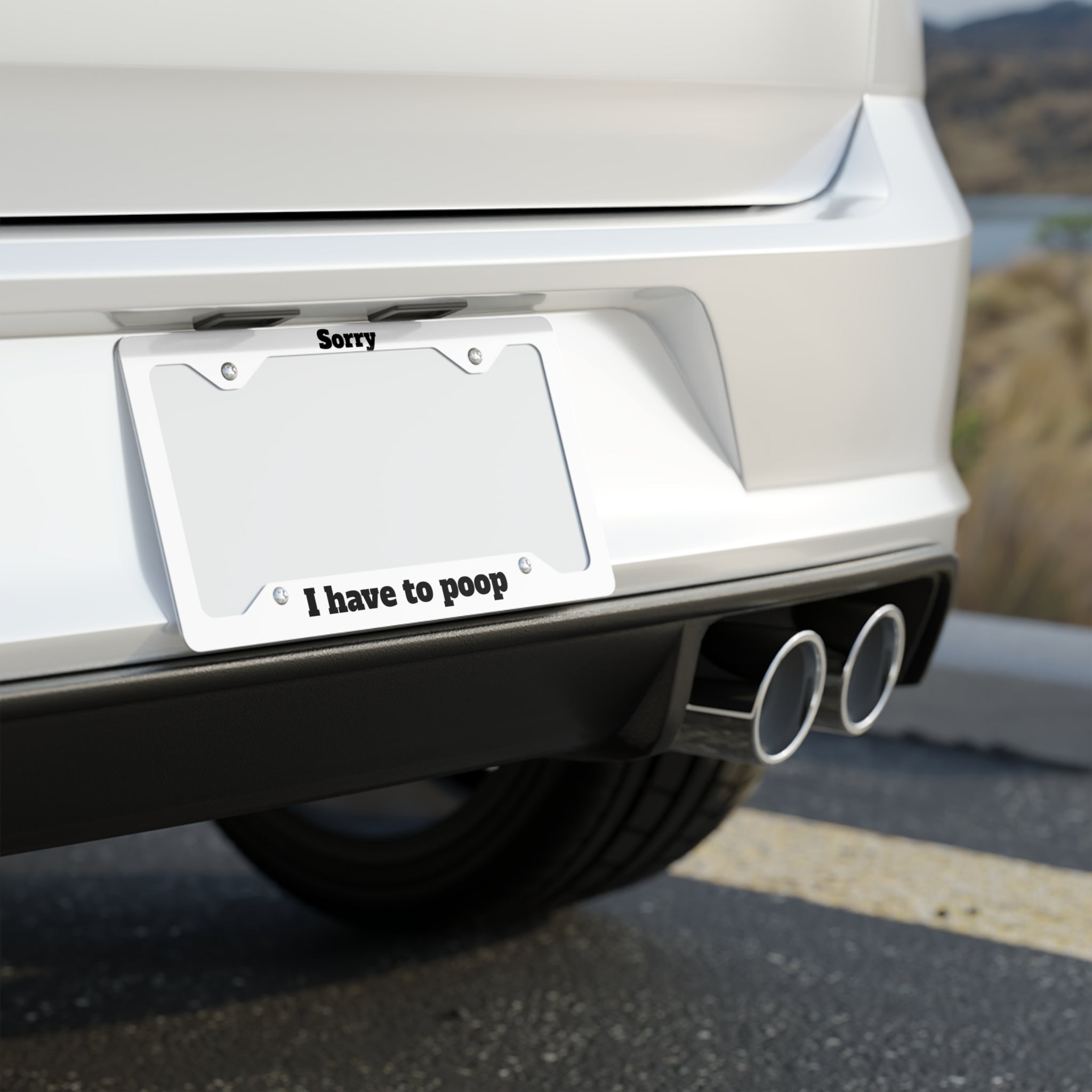 Metal License Plate Frame — "Sorry I Have to Poop" Funny Car Frame