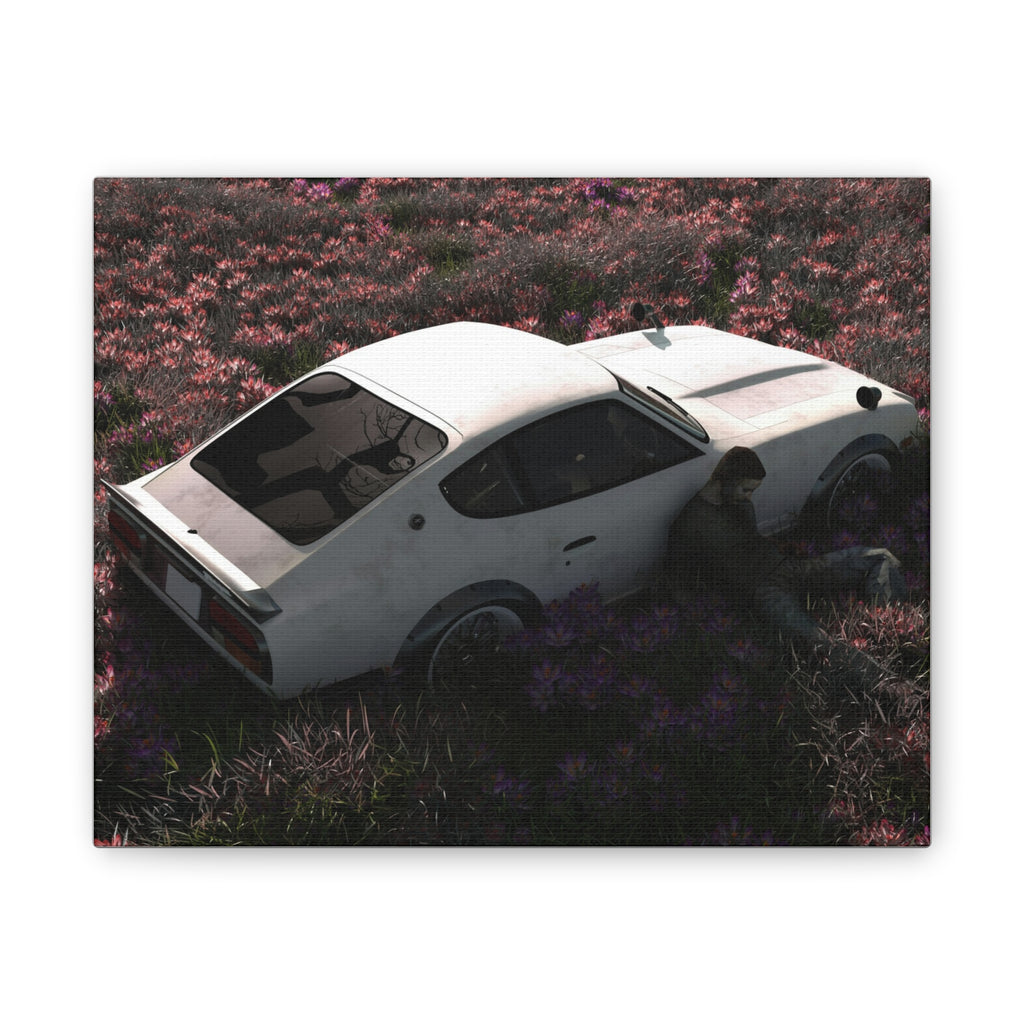 Vintage White Datsun in Wildflower Field Canvas