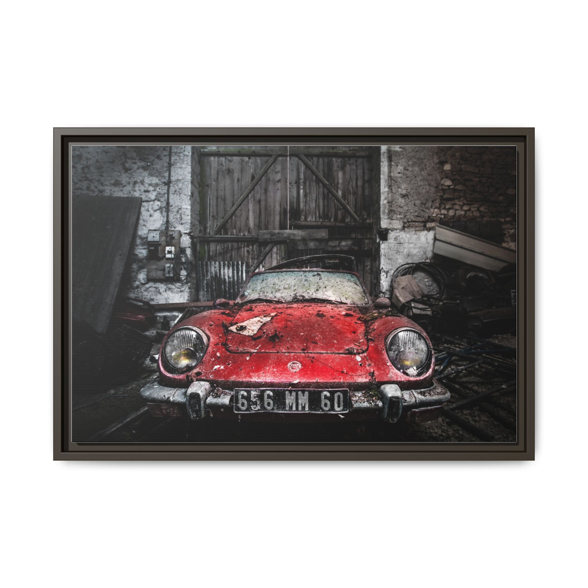 Vintage Red Sports Car Matte Canvas Art — Framed Automotive Wall Decor