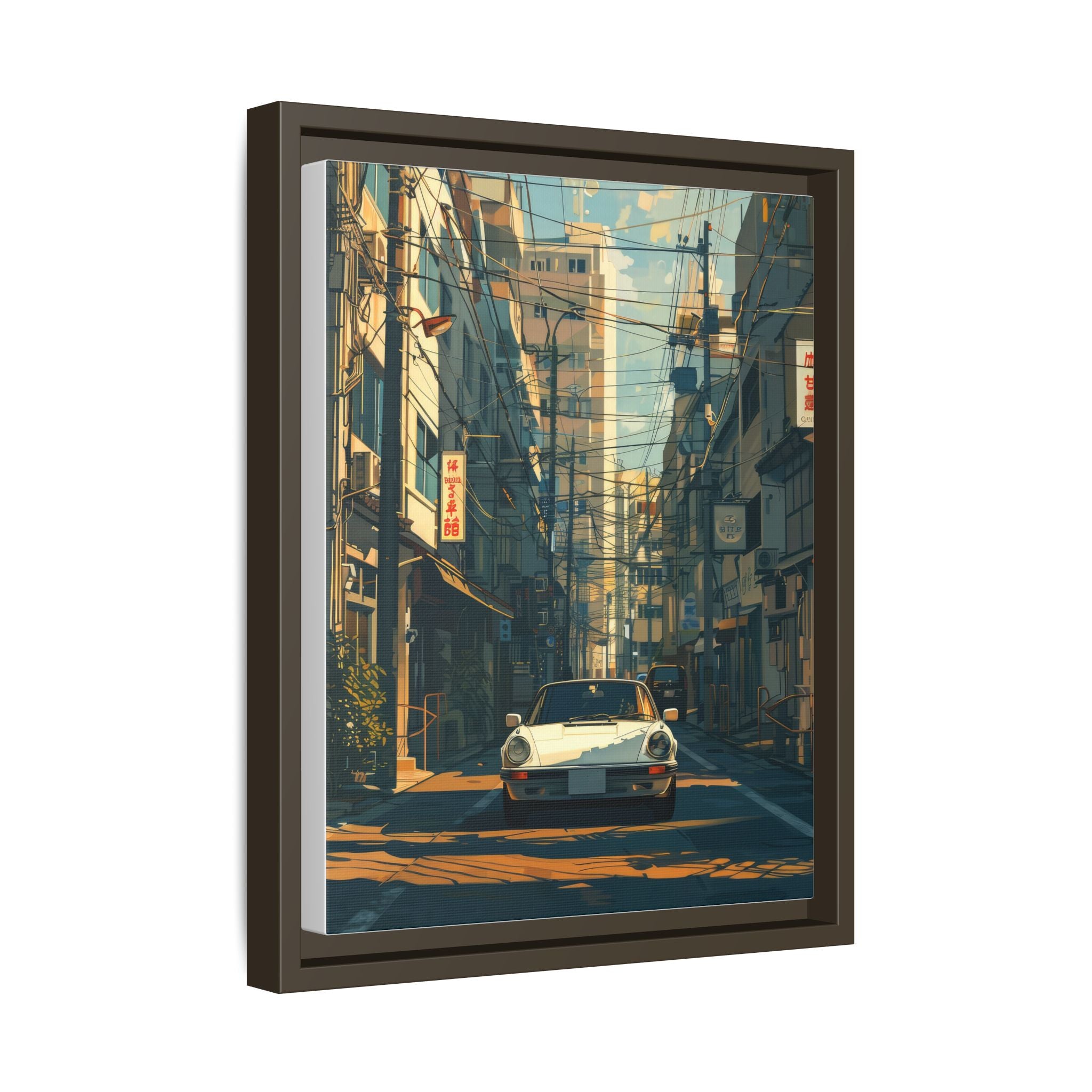 Vintage Sports Car Cityscape Framed Canvas Print