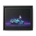 Retro Neon Race Car Poster Matte Canvas Framed | Anime Driver Wall Art
