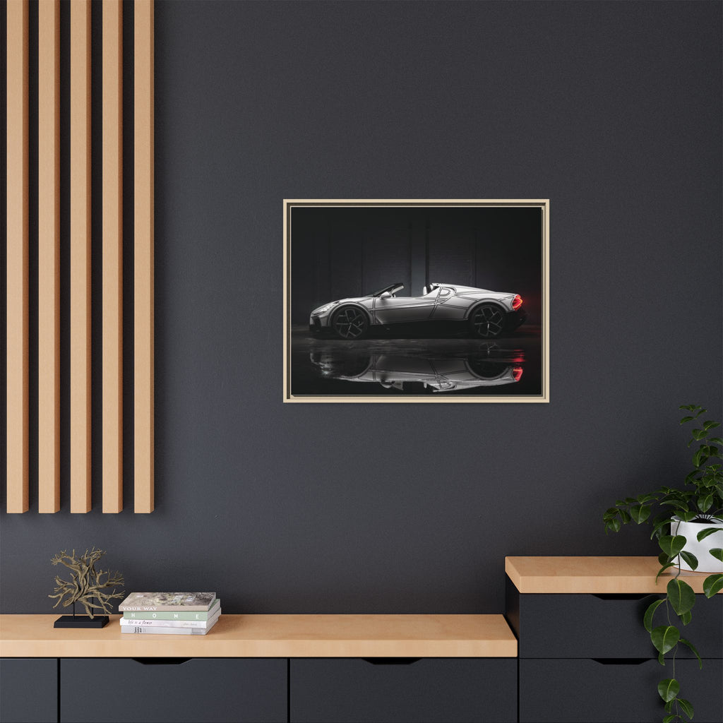 Framed Matte Canvas: Sleek Sports Car Reflection Wall Art